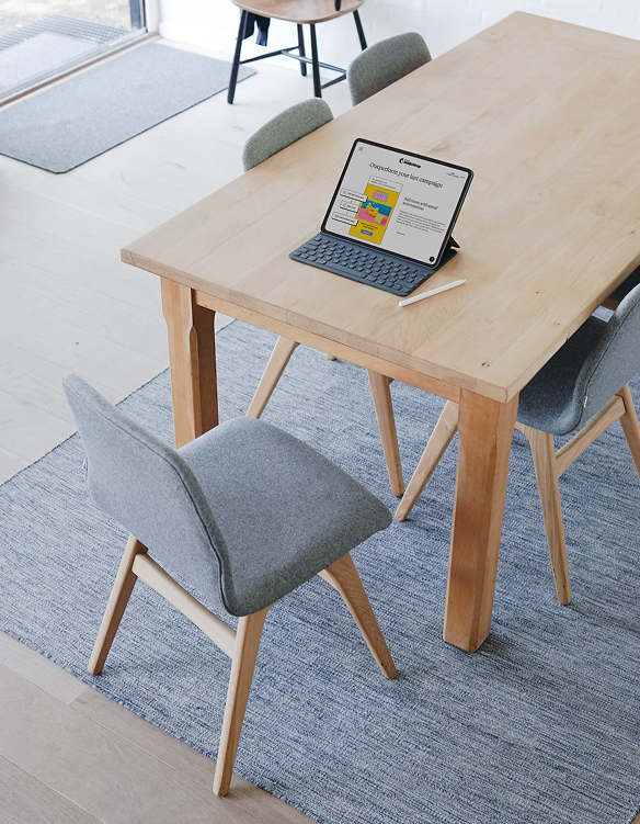 There is a tablet on the table