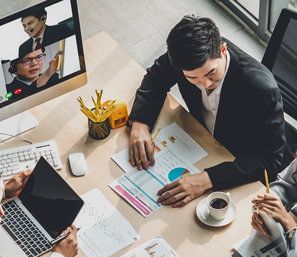 general discussion of business via video call